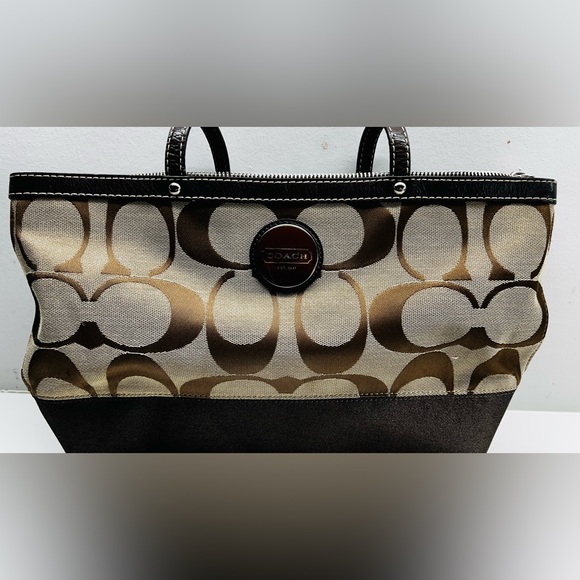 Coach 15112 Signature Stripe Beige And Brown Tote - Picture 10 of 10